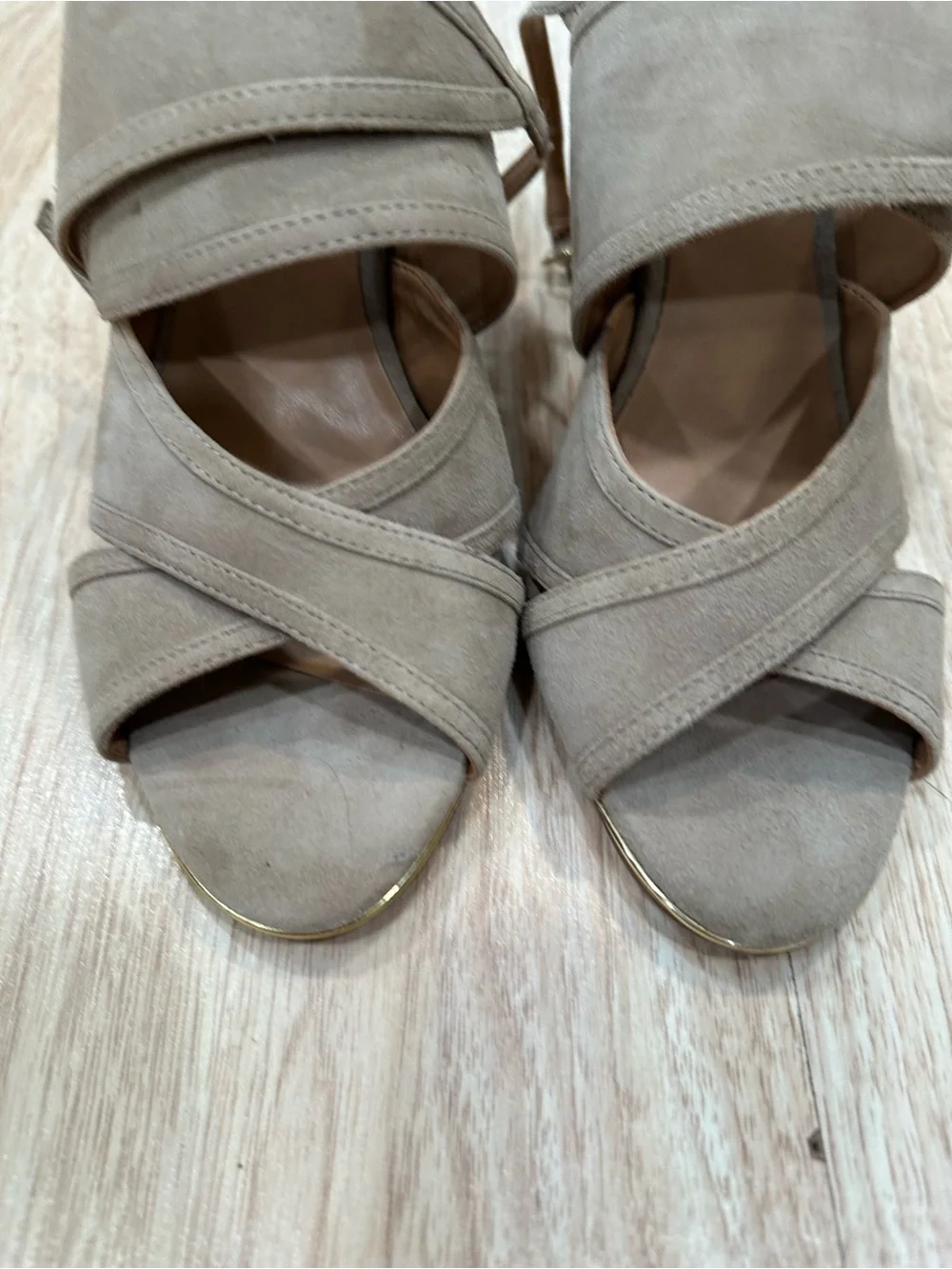 Banana Republic Taupe Crisscross Suede Slide Heels